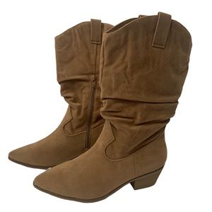 Universal Thread Suede Cowgirl Boots Low Heel Tan Shoes